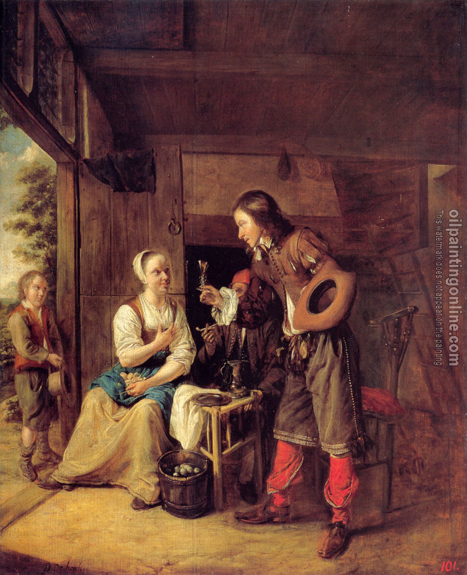 Pieter de Hooch - A Man Offering A Glass of Wine to a Woman